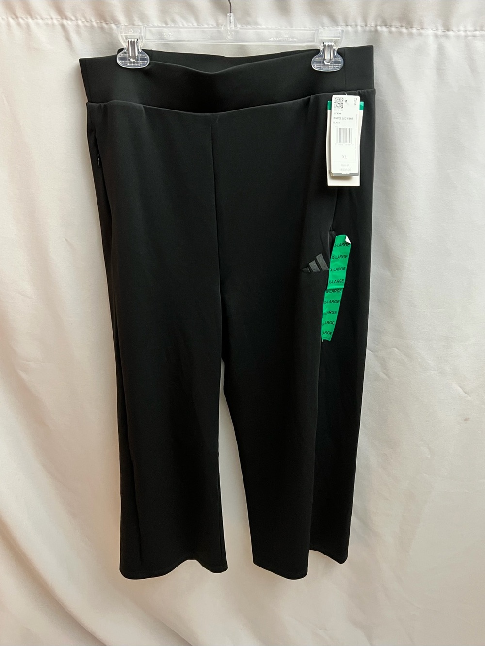 Adidas Women’s Black Wide Leg Pants XL NWT High Rise Zip Pockets JY9046